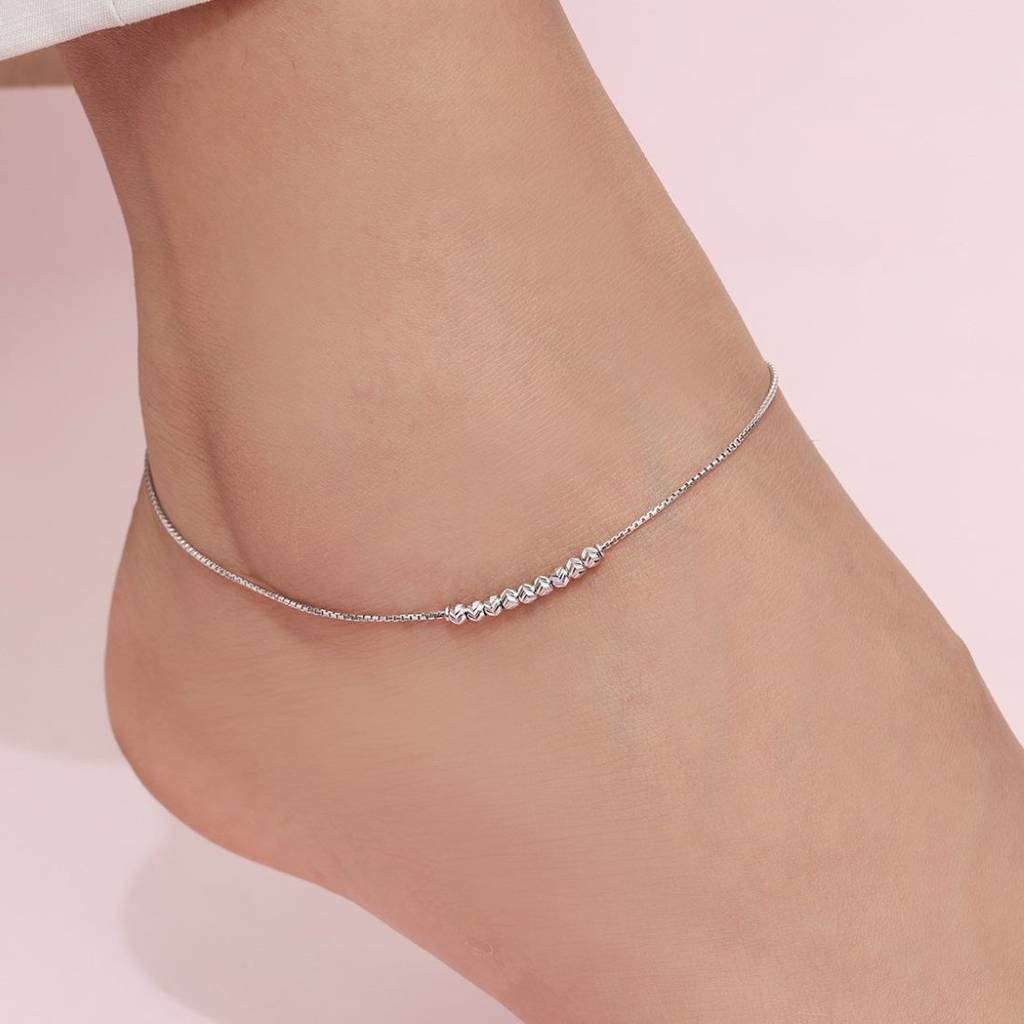 Sophisticated 925 Sterling Silver Rhodium Plated Box Chain Anklet : ANK-60403-PAIR-R