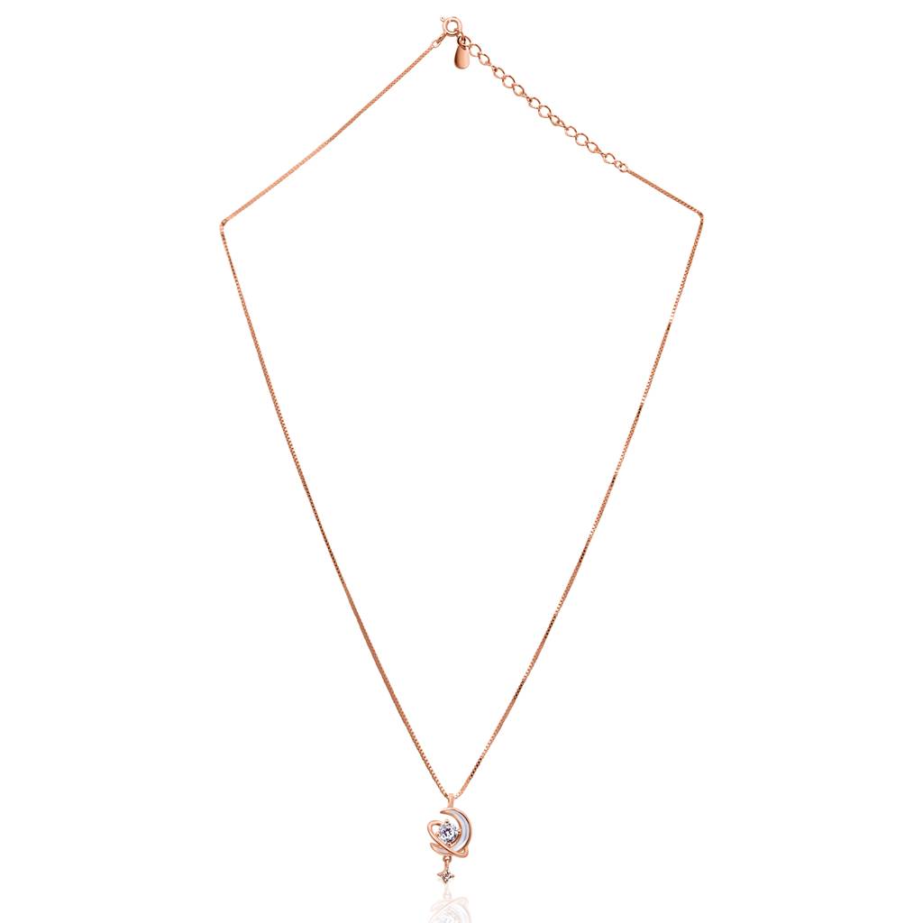 925 Pure Silver Zircon Studded Rose Gold Chain Pendant Set-Cps1024 : CPS1024