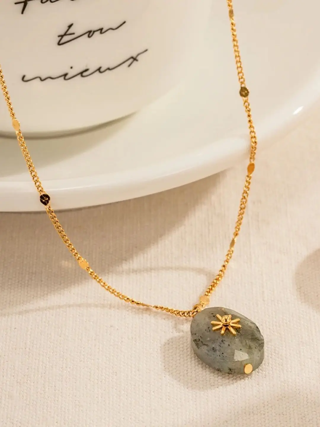 18Kt Gold Plated White Stone Flower Inlaid Necklace, Jane | 18Kt Gold ...