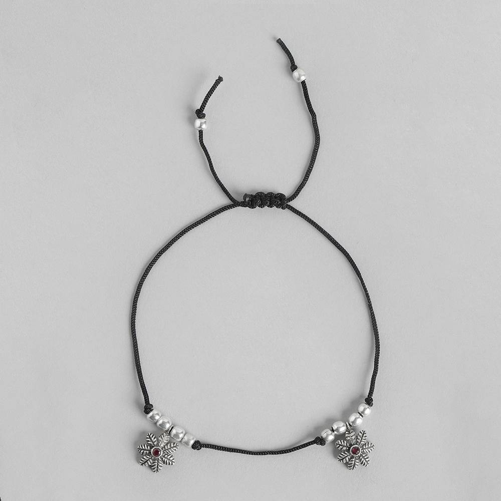 Silver 92.5 Black Thread Flower Anklet : Silver 92.5 Black Thread Flower Anklet : U080SO05LA0331