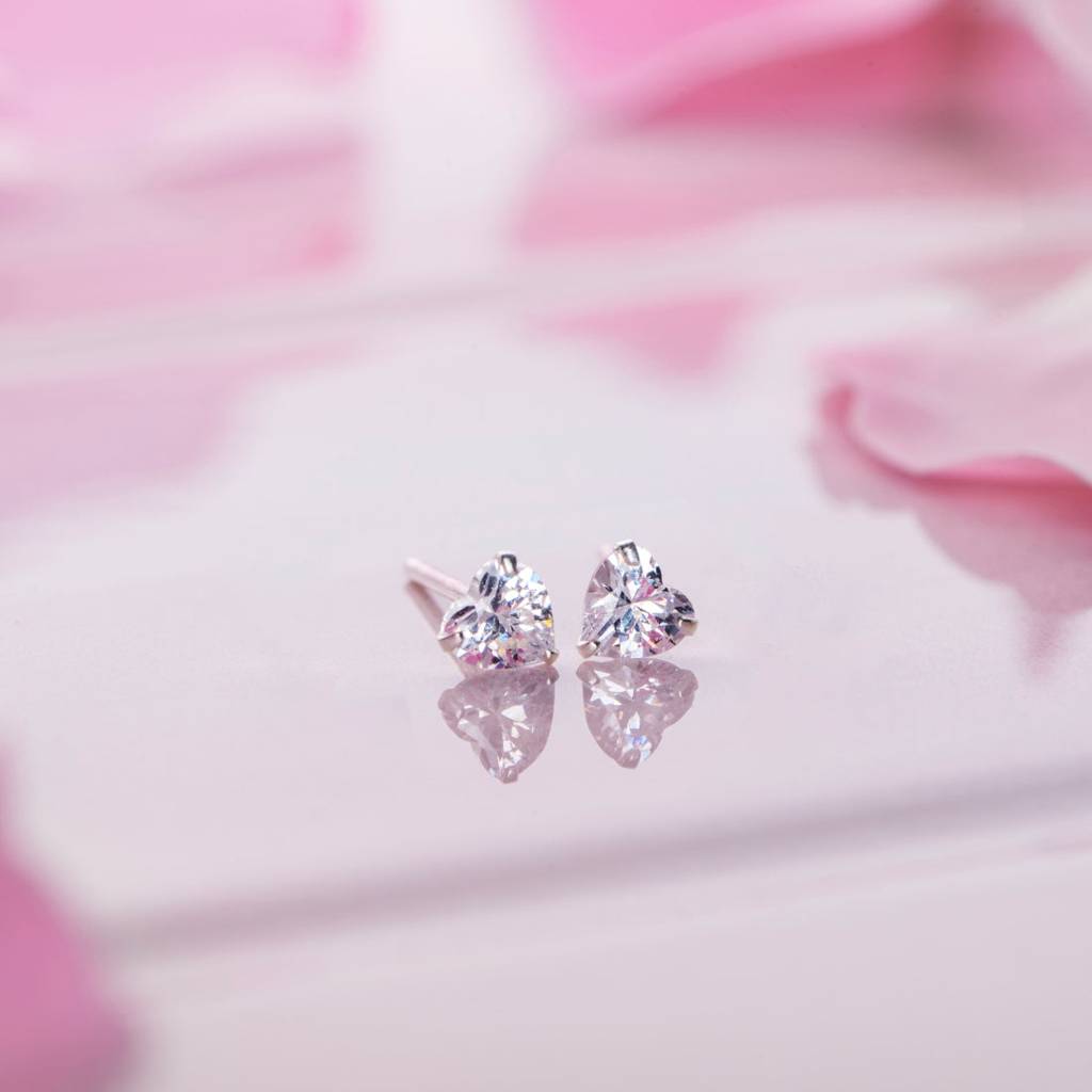 Tiny Heart Solitaire 925 Silver Earrings : EAR-20098