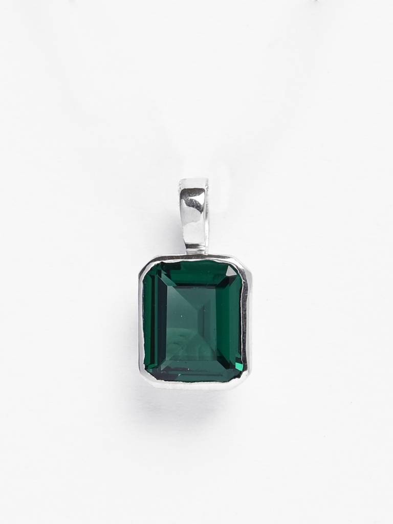 925 Silver Platinum Plated Swiss Zircon Green Solitaire Men Pendant Necklace With Chain Gift For Men & Boys : CSMNP20_NOCHAIN