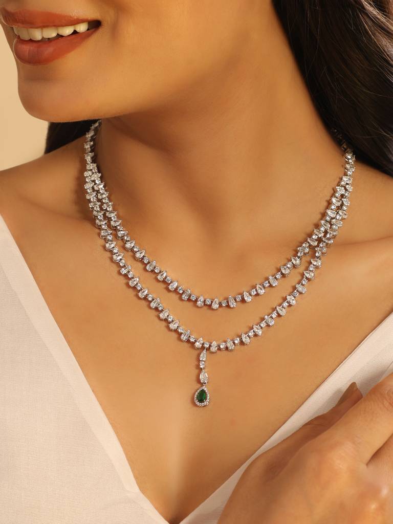 Crystal Luster Cubic Zircon Necklace Set : YI24A0475N