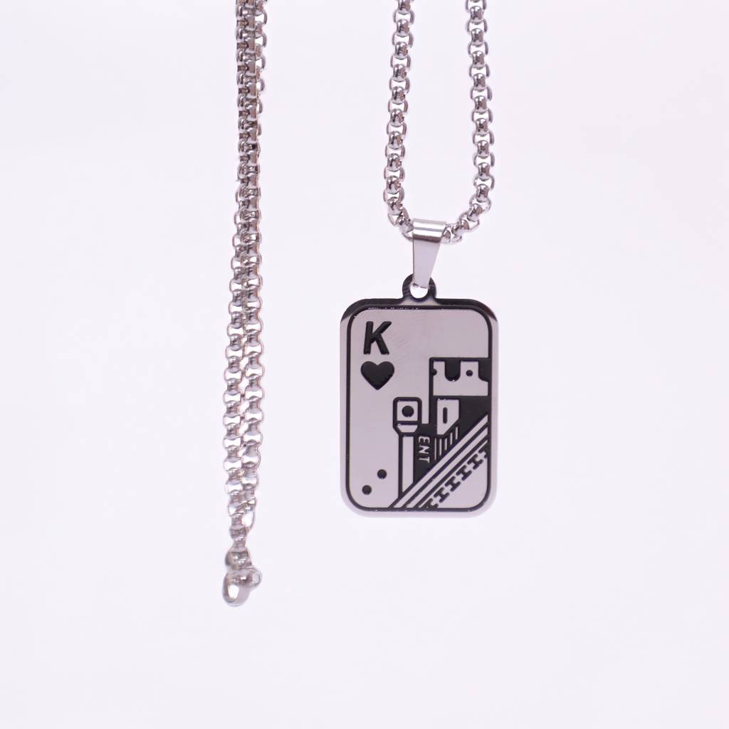 King Of Hearts Playing Card Pendant Necklace For Men | Stainless Steel Silver Chain | Poker Style Fashion Jewelry Fo : LJGN002