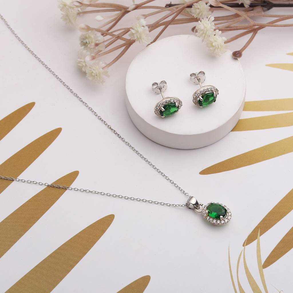 Iski Uski 925 Sterling Silver Jessa Emerald Pendant Set