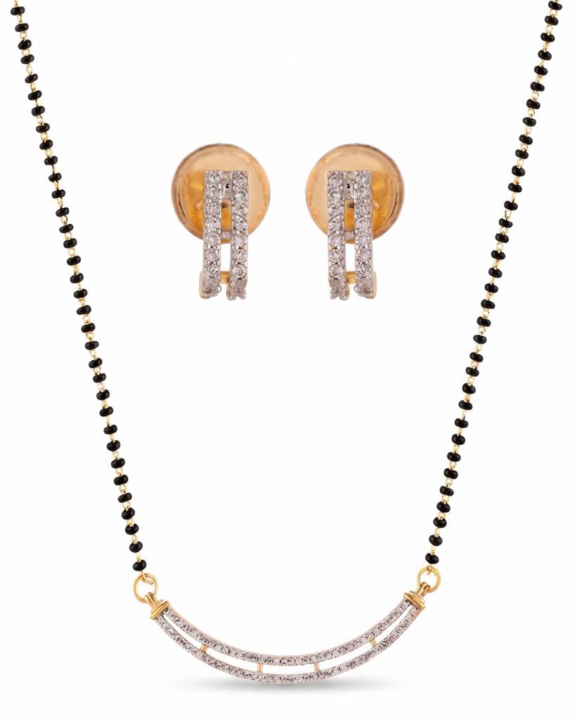 Ad Stone Mangalsutra Set For Women – Gold Plated Double Line American Diamond Mangalsutra Necklace With Matching Ear : SURYAMG