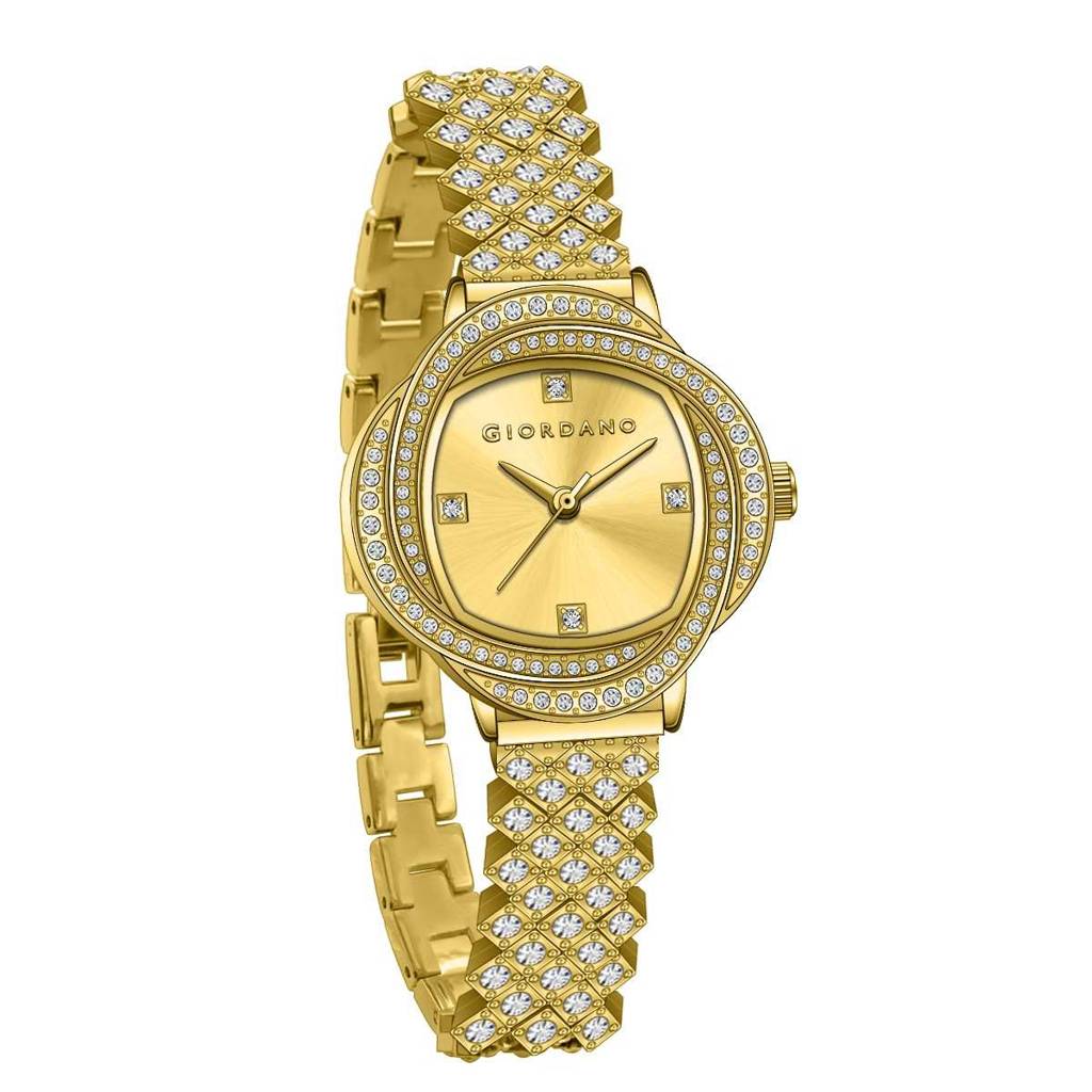 Giordano Luxury Crystal Watch For Women, Stainless Steel Strap, Diamond-Studded Bezel, Elegant Dress Timepiece : GZ-60120-22