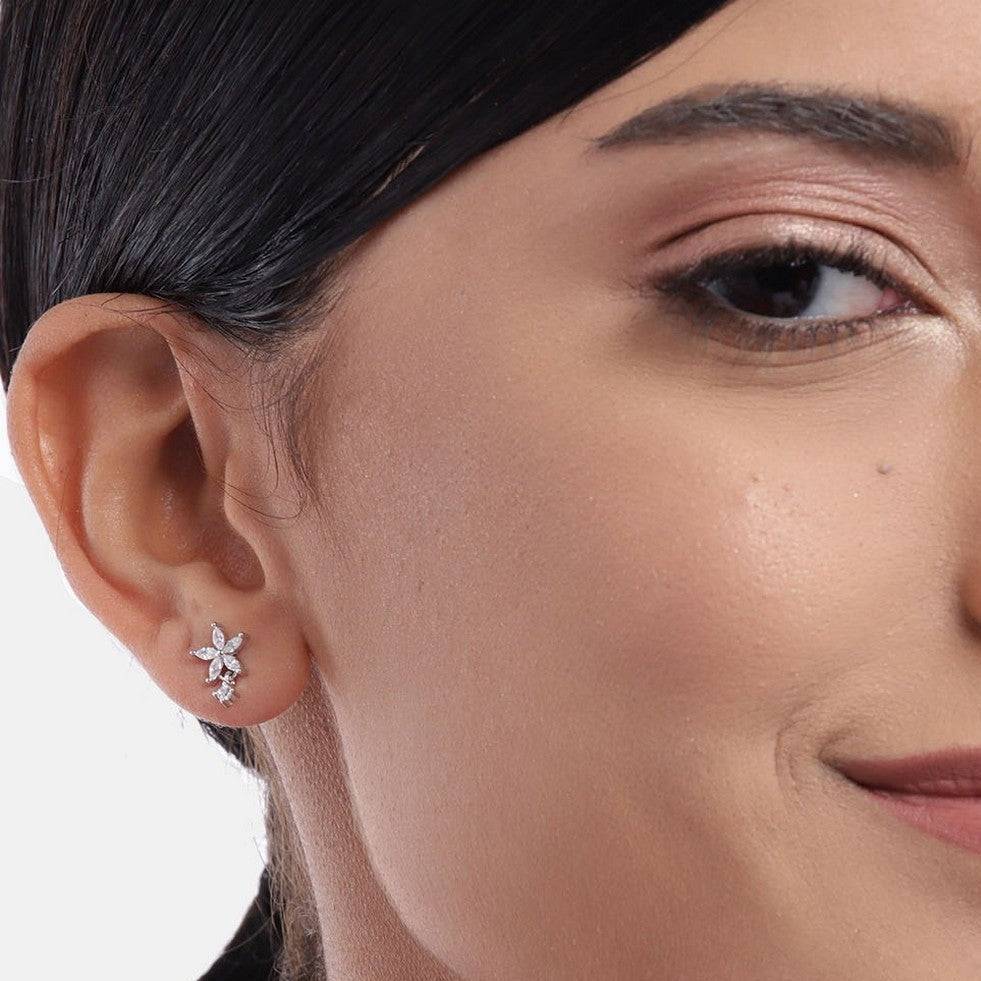 Cz Studded Star  925 Sterling Silver Earrings : EAR-20170