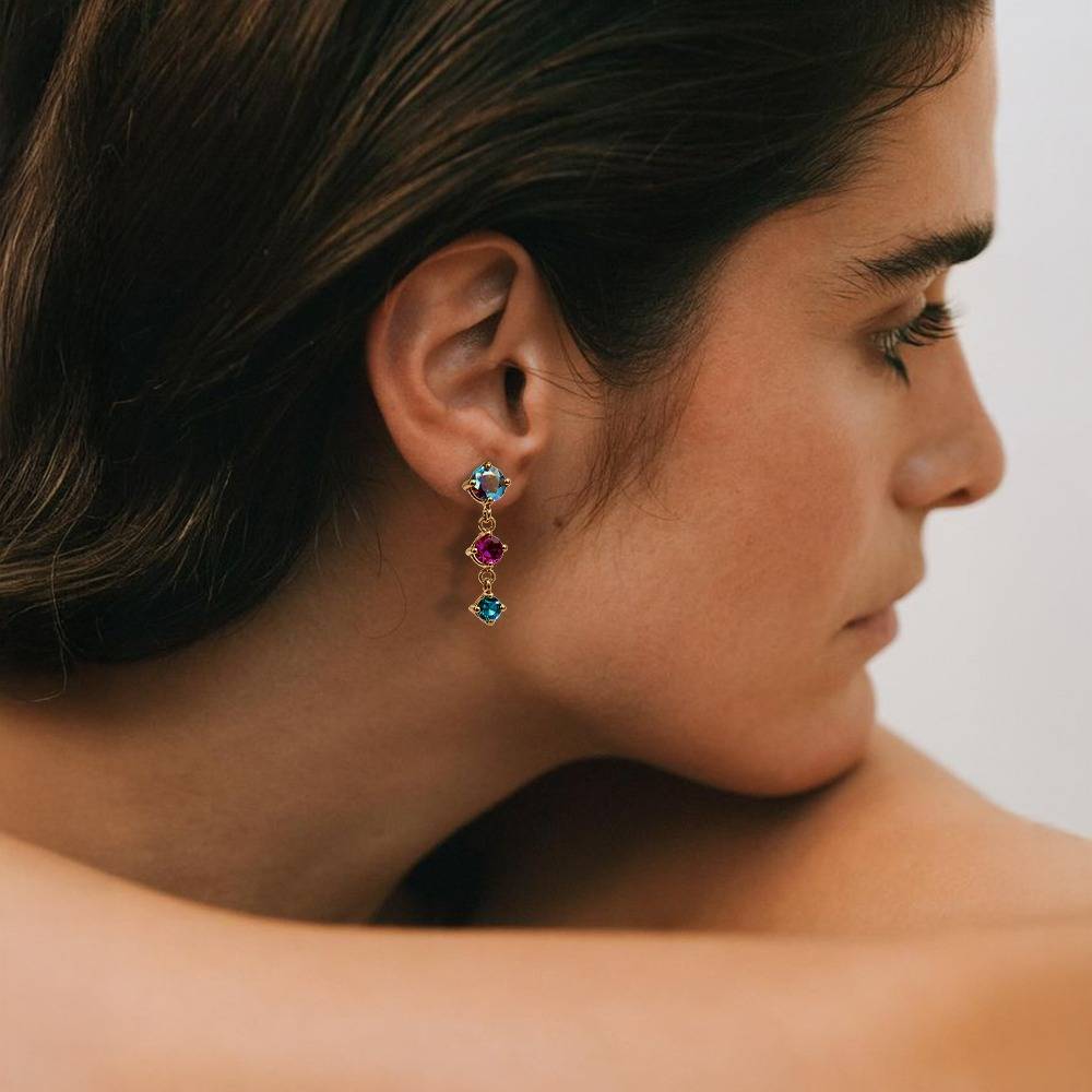 Gold Plated Multicolor Crystal Drop Earrings For Women | Elegant Triple Stone Dangle Earrings : 100694