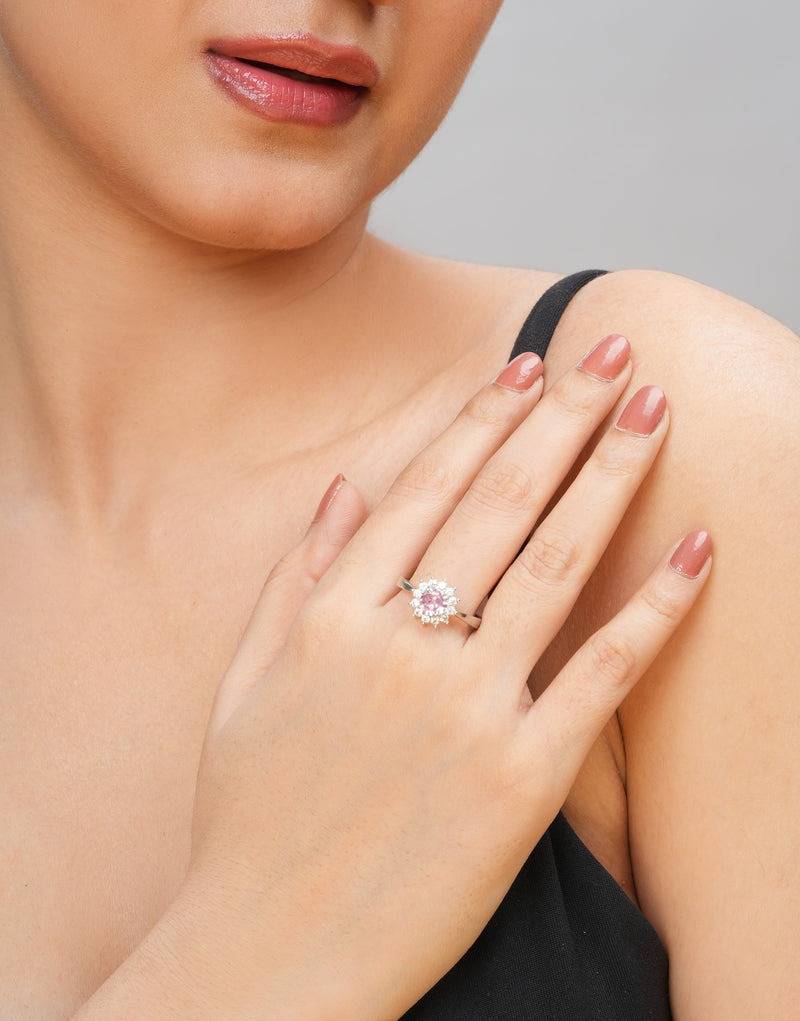 Pink Round Stone Cocktail Ring For Women : RG-80012-R
