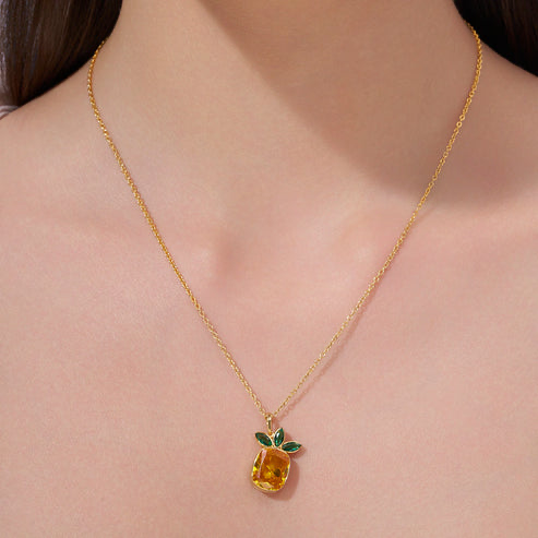 18K Gold Vermeil Solitaire Pineapple Necklace For Women | Valentine Gift Jewellery : KNP0079-Gold