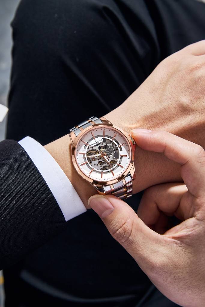 Paris Tech Collection Automatic Skeleton Wrist Watch For Men – Round Dial, Stainless Steel Strap, Mechanical Move : DHM1062-33