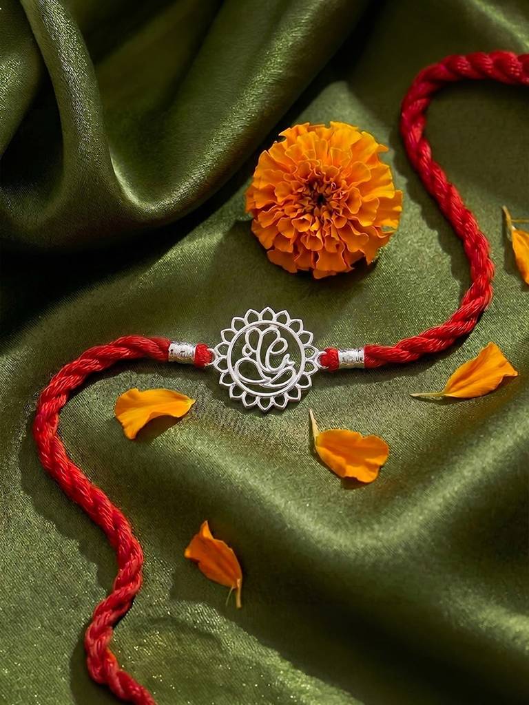 Eternz Certified Jewellery - Zavya 925 Sterling Silver Ganesha Thread Rakhi For Brother