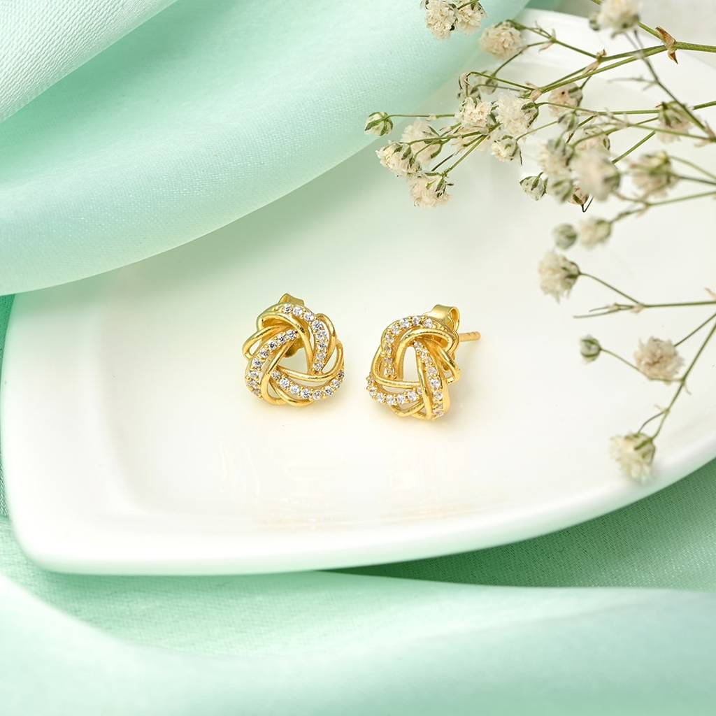 Radiant Brilliance Gold Plated 925 Sterling Silver Stud Earrings : EAR-20416