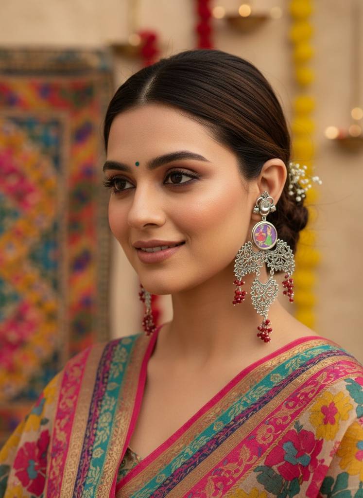 Hand Painted Coin Garba Earrings : COINEARRING1357