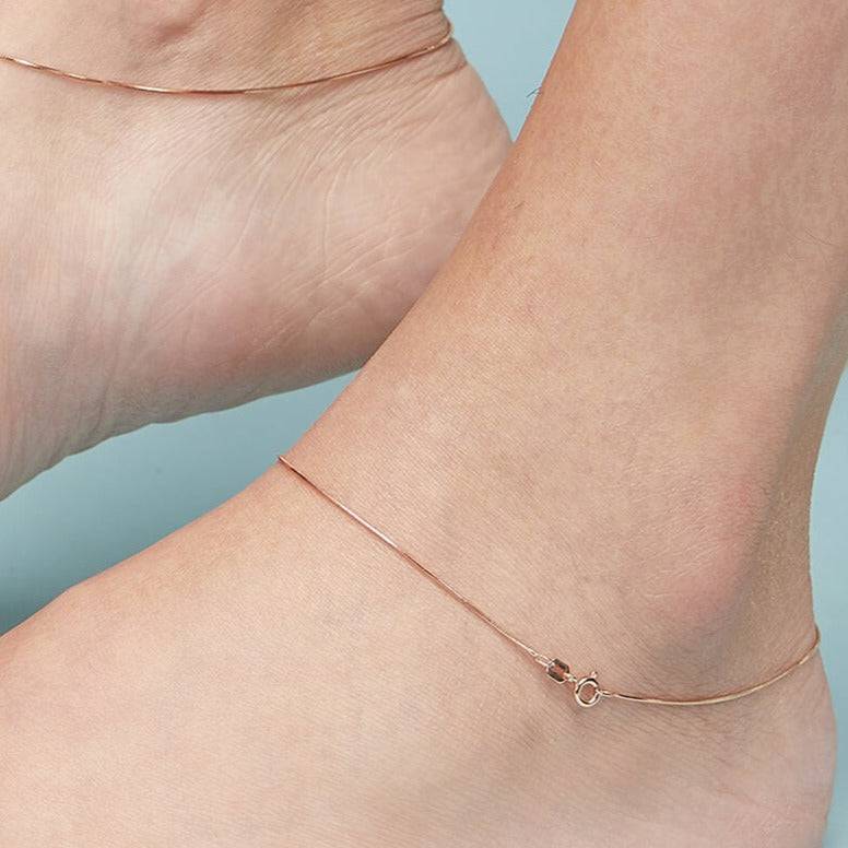 Minimal Snake Chain 925 Sterling Silver Anklet In Rose Gold : ANK-60048-PAIR