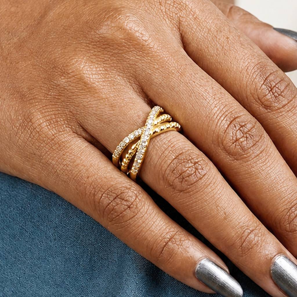 Artklim Minimalist Pavé Edge Gold  Anti-Tarnish Ring For Women : HSPS60MB1863