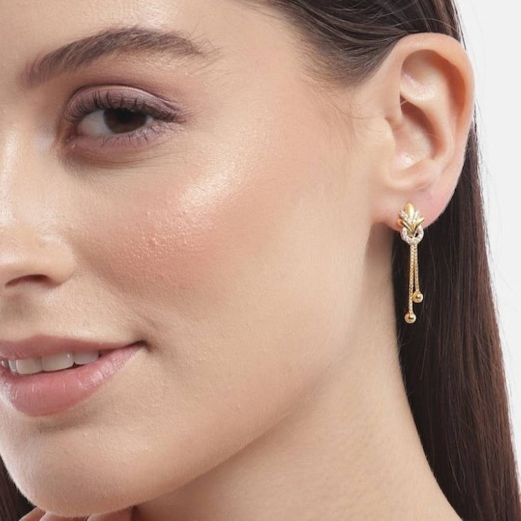 Chic Glitter Gold-Plated 925 Sterling Silver Drop Earrings : EAR-20457-G