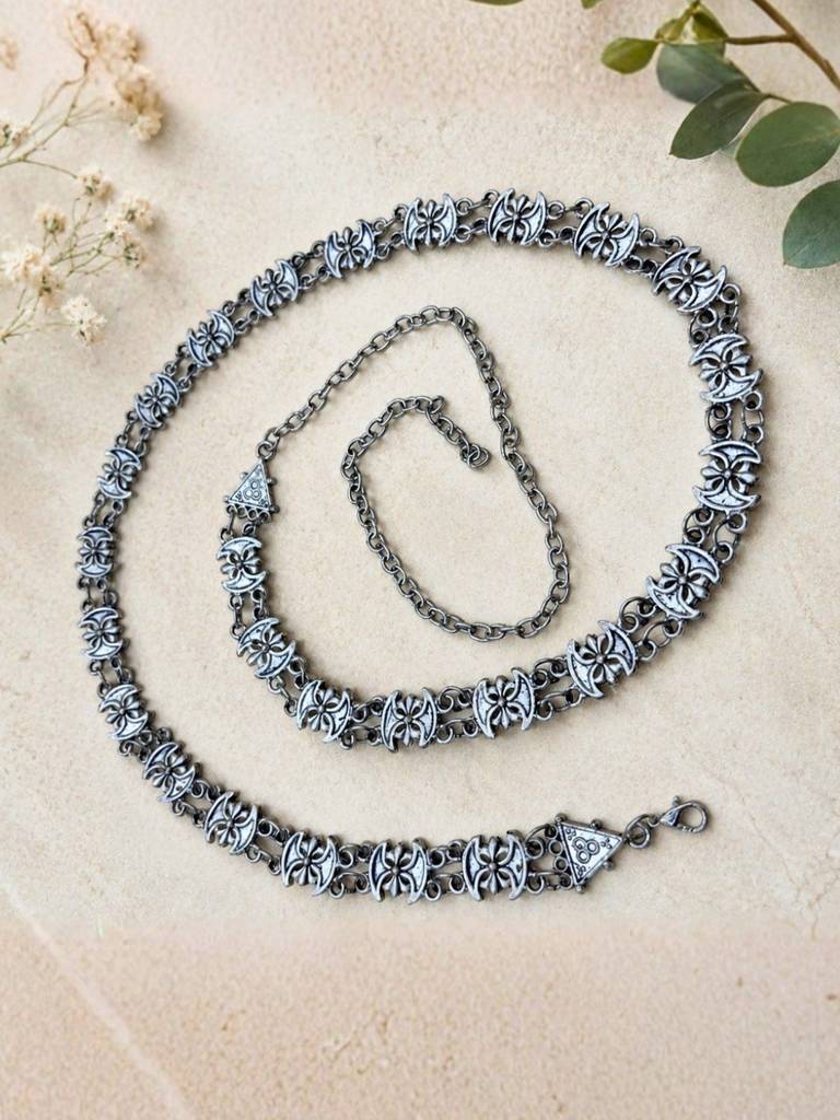 Oxidized Silver-Plated Antique Linked Waist Chain : VI26KB10001