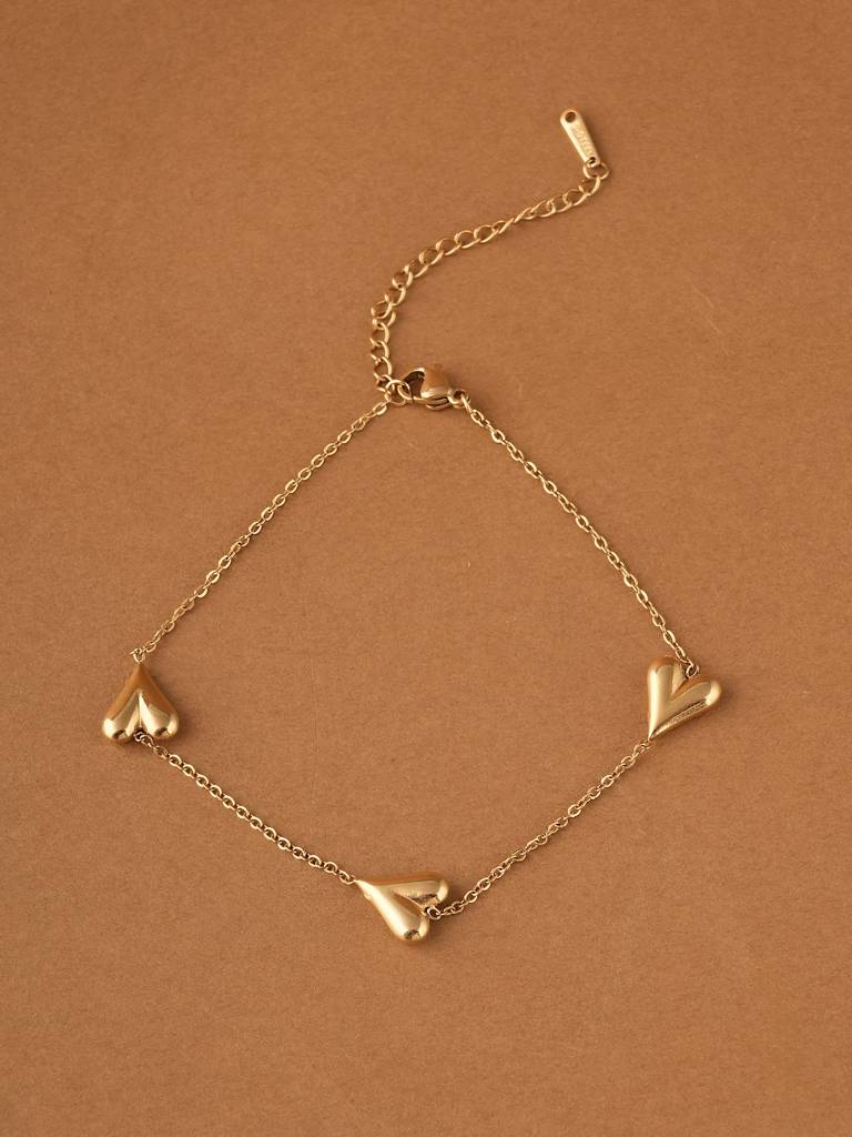 Palmonas Heart Trio Gold Anklet For Women - Waterproof & Anti-Tarnish : SSWAN0022
