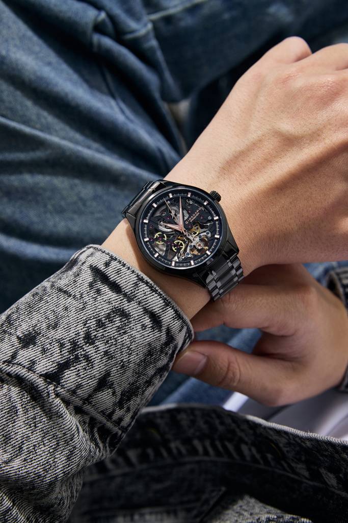 Premier Fortezza Collection Automatic Watch For Men With Skeleton Round Dial, Luminous Hands And Markers, Stainl : GZ-50225-11