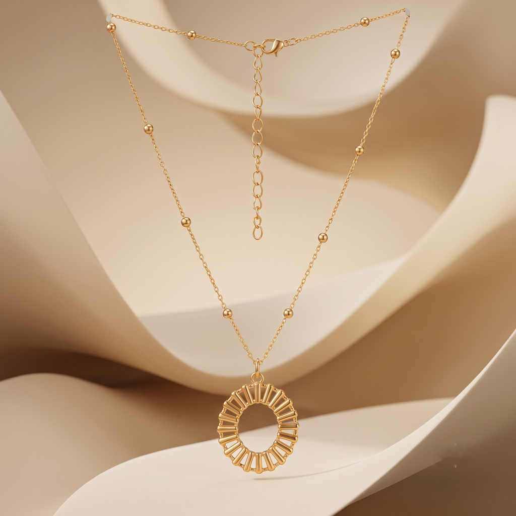 Gold Plated Brass Oval Medallion Station Chain Necklace : SCDELPS0471