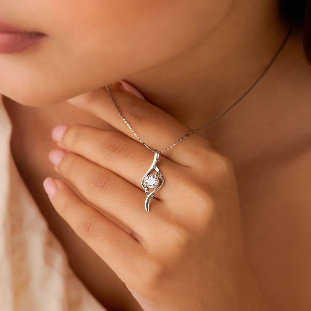 Her Inner Rhythm Solitaire Rhodium Plated Necklace : PEN-30260-C-R