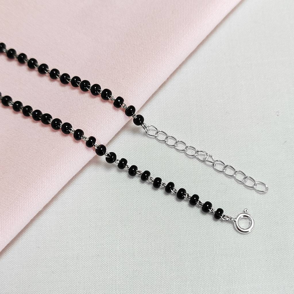 925 Silver Black Beaded Nazaria Anklet | Single Piece : IS-AK-PL-1033