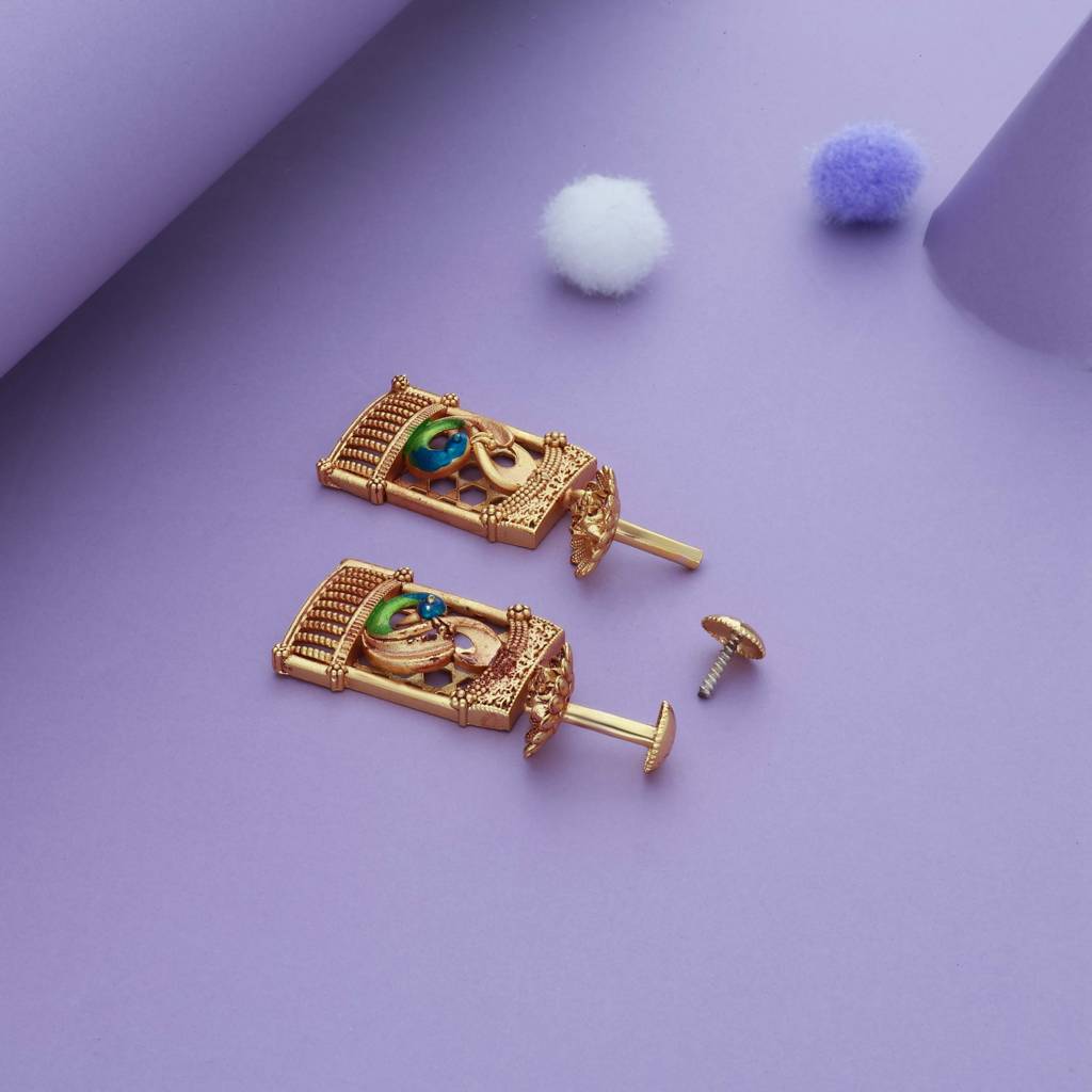 Peacock With Lakshmi Devi Gold Polish 925 Silver Traditional Women Earring : EA-TR-GO-V-121-P