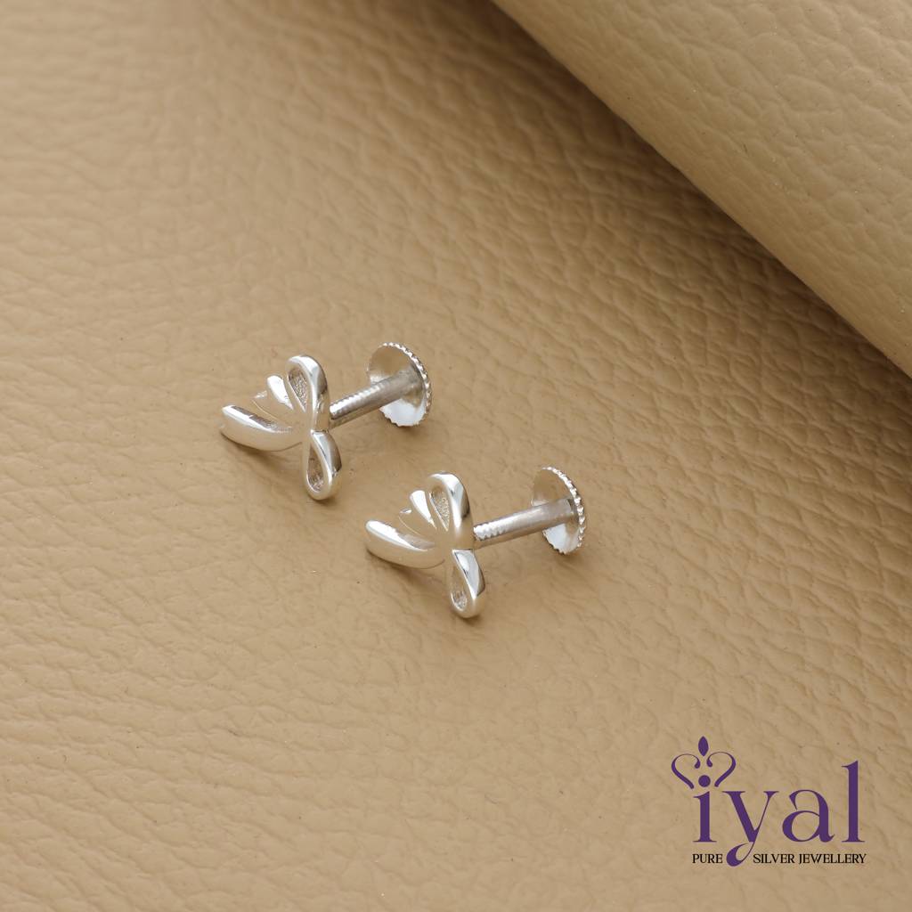 Bow Plain 925 Silver Stud For Kids (6+ Yrs) : KER-209