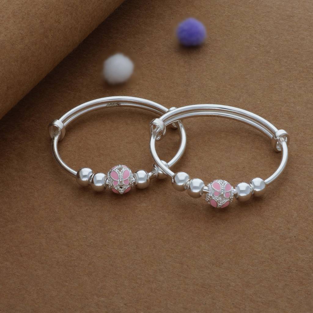 Iyal Pretty Baby Petals Silver Kids Bangles (0-5 Years) | 999 Hallmark | Daily Wear Gift For Kids : KB-CC-RH-A-221-P