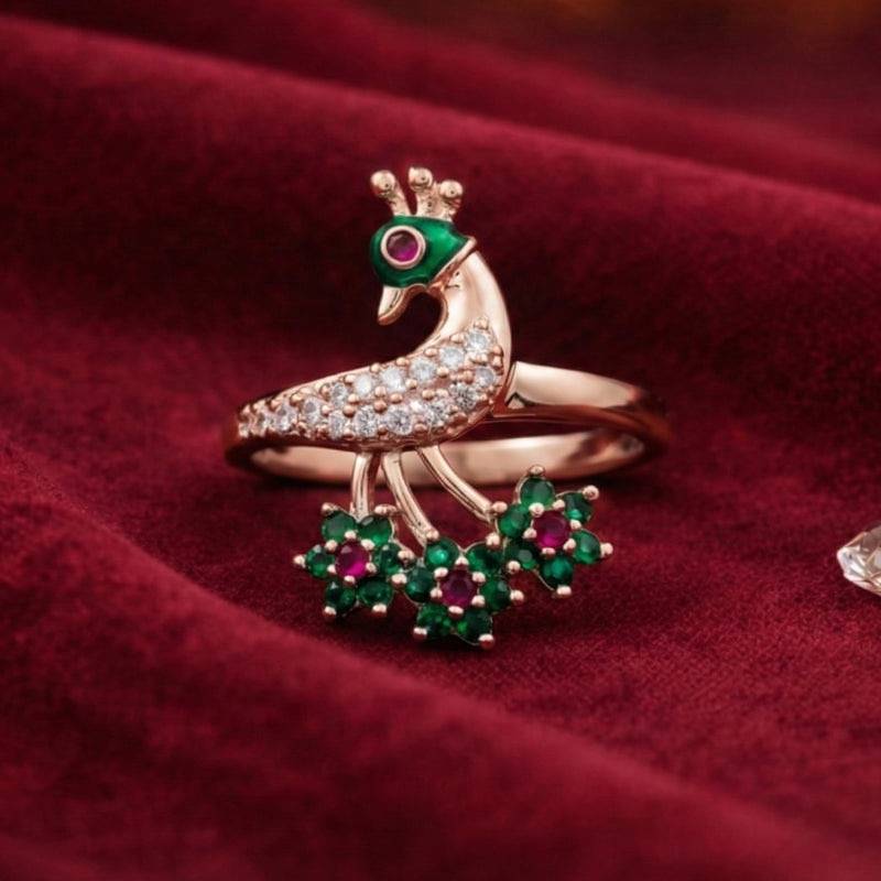 Peacock Adjustable Ring With Cz Stones – Statement Finger Ring : AD-204-RGGNRING
