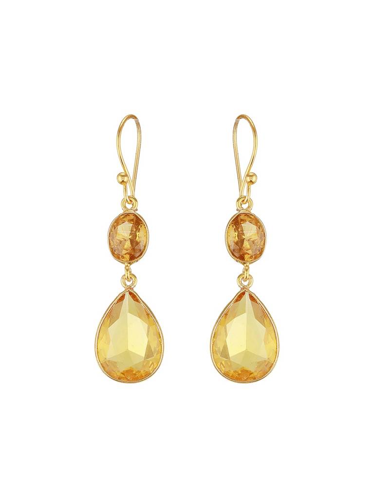 Gold-Plated American Diamond Studded Teardrop Shaped Drop Earrings : STER8199