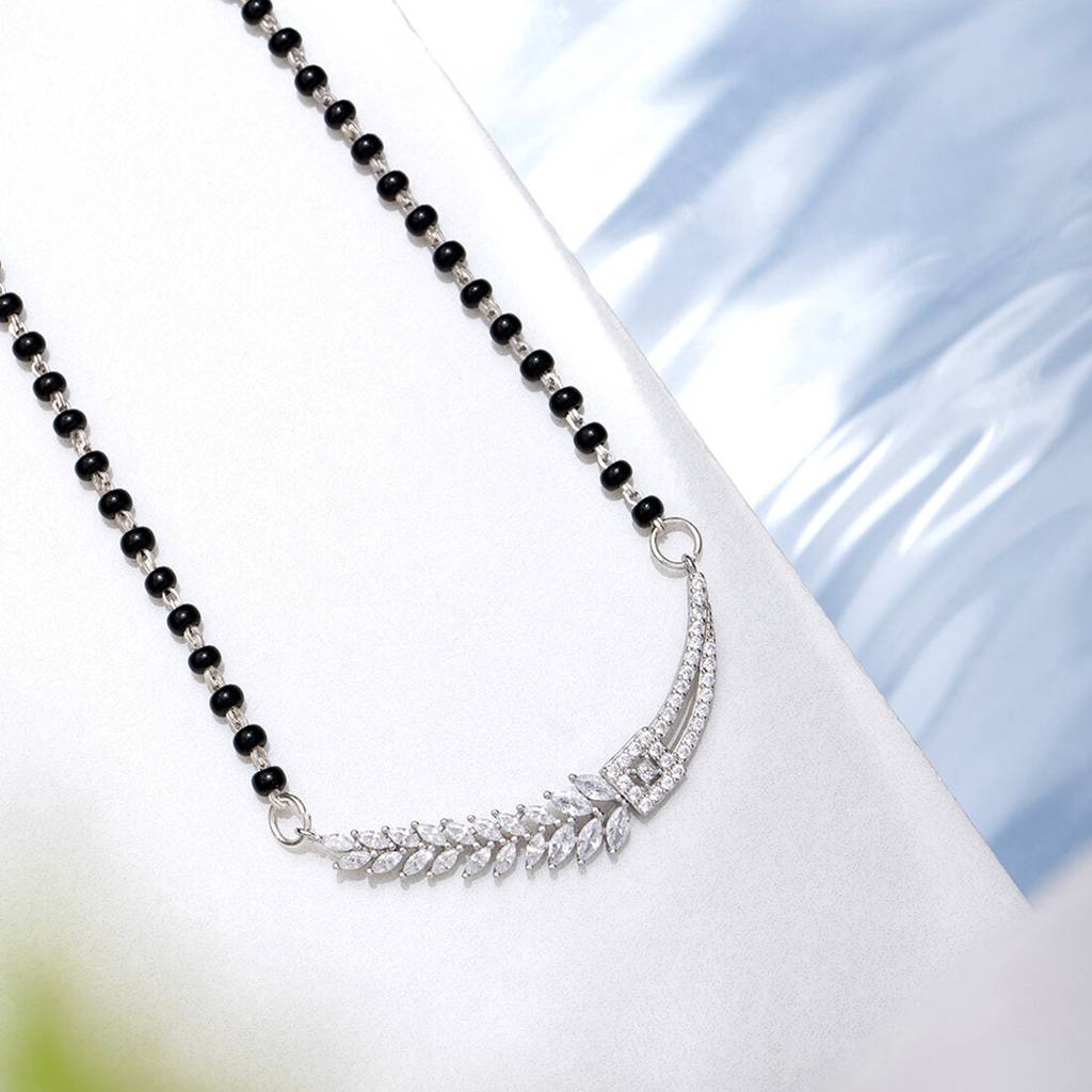 Floral Leaf Style 925 Silver Mangalsutra : MGS-10008-C