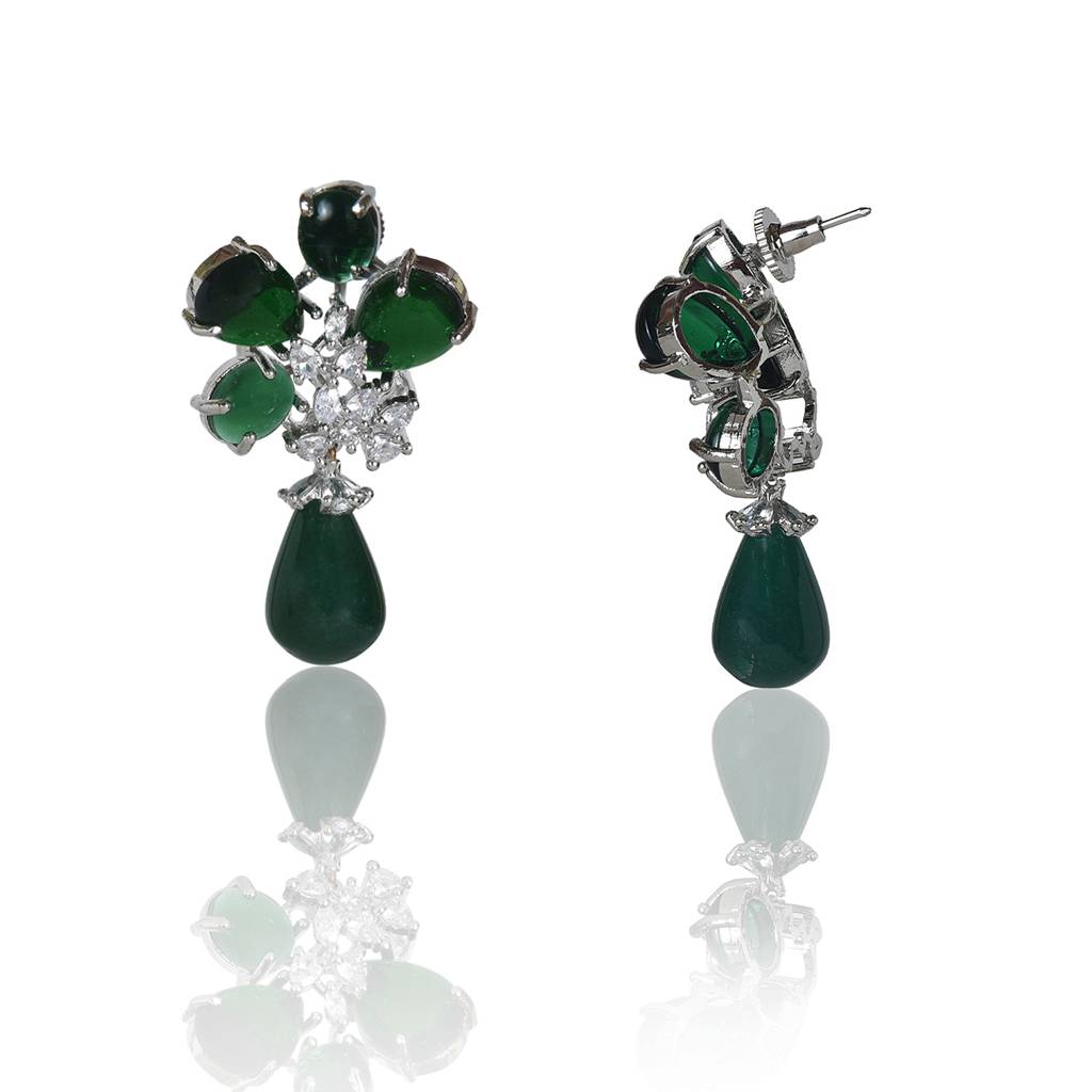 Emerald Flower Green Onyx Drop Earrings