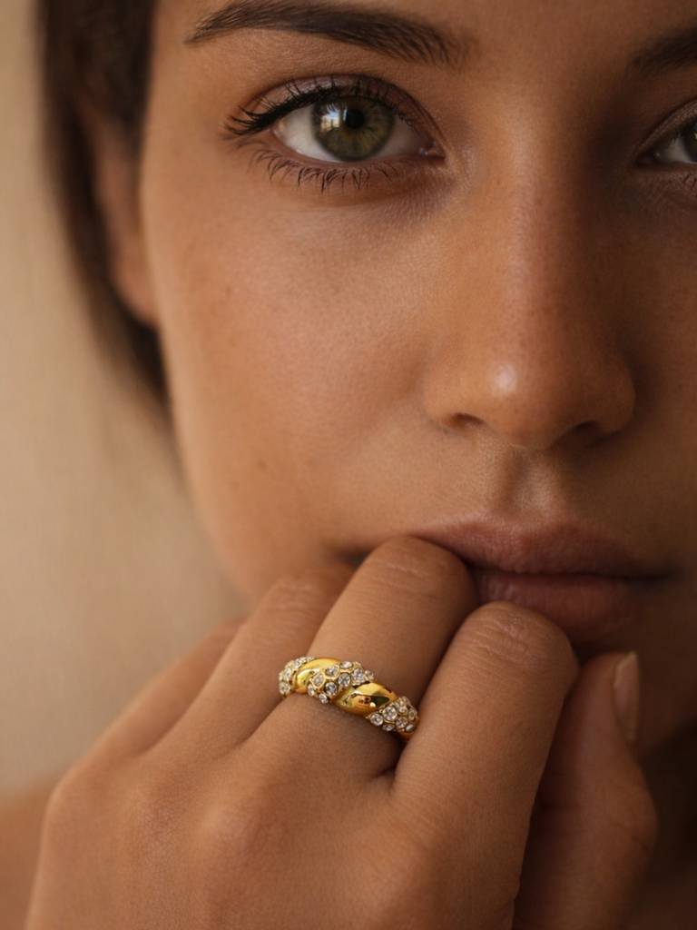 18K Gold Nano Donut Ring – Cz Pave Anti Tarnish Stainless Steel Ring : ATR851NSDR