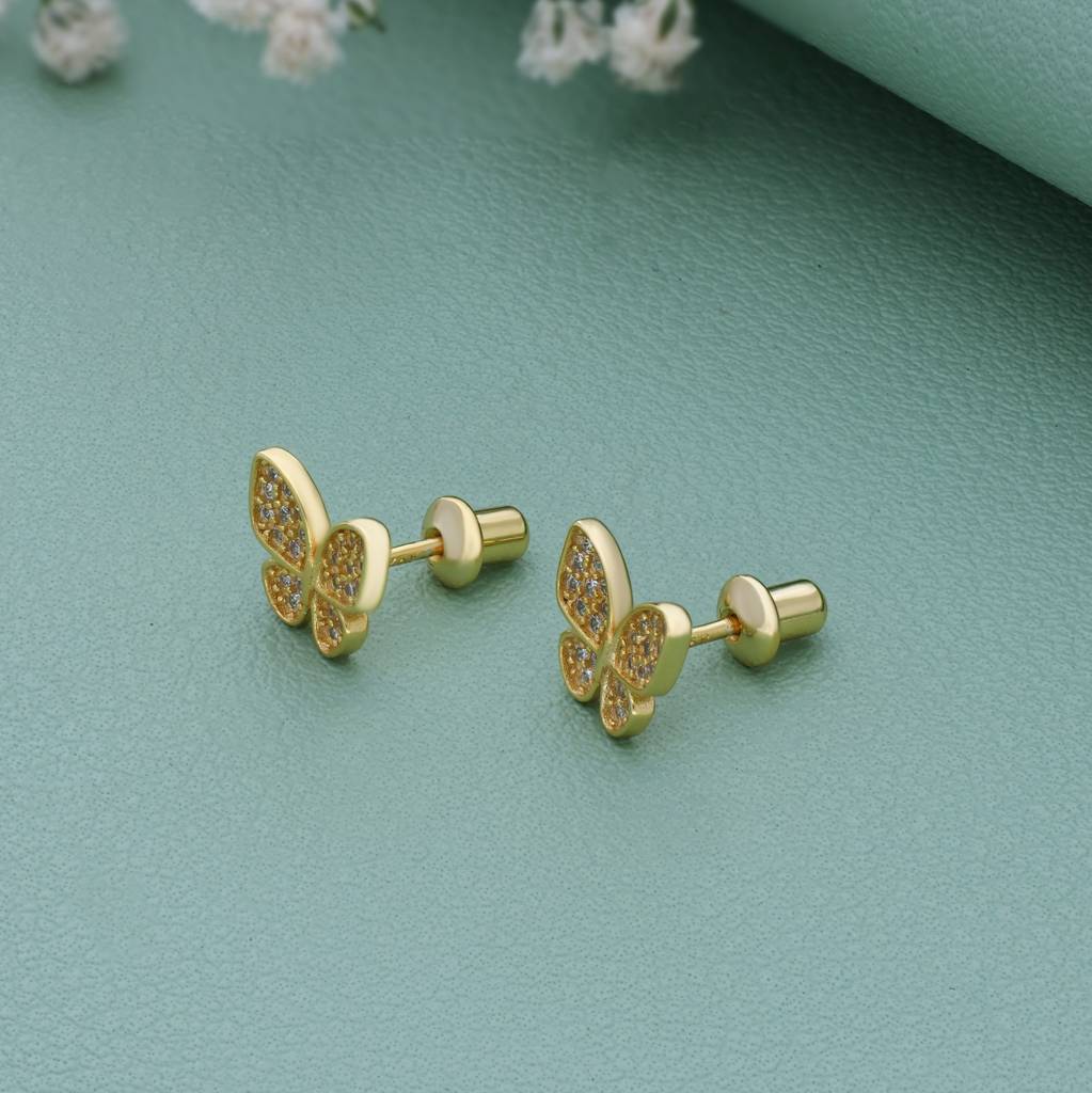 Butterfly 18K Gold Polish Silver Stud For Kids(2+ Yrs) : KS-3