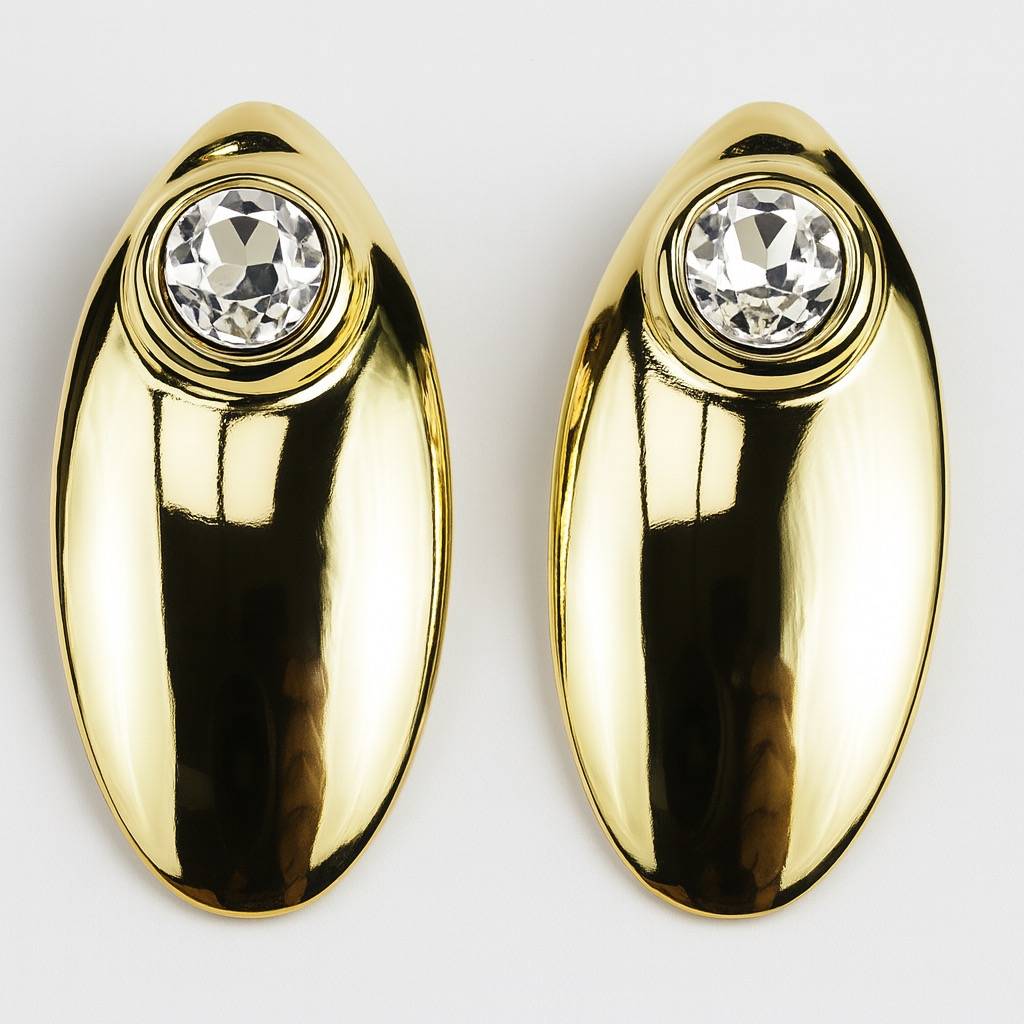 Crystal Gold Oval Stud Earrings : AN-LJ-GO-0011-DE