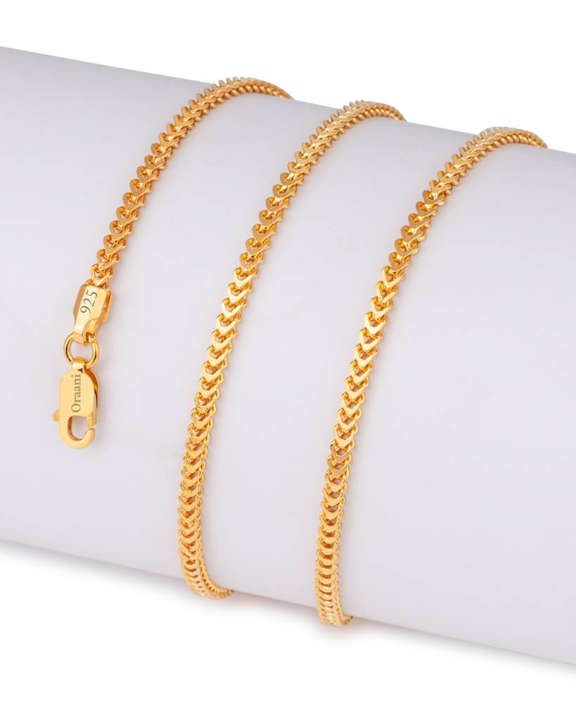 Gold Byzantine Chain For Women & Men | 22Kt Gold Plated | Pure 925 Sterling Silver : GP_CH076B_20