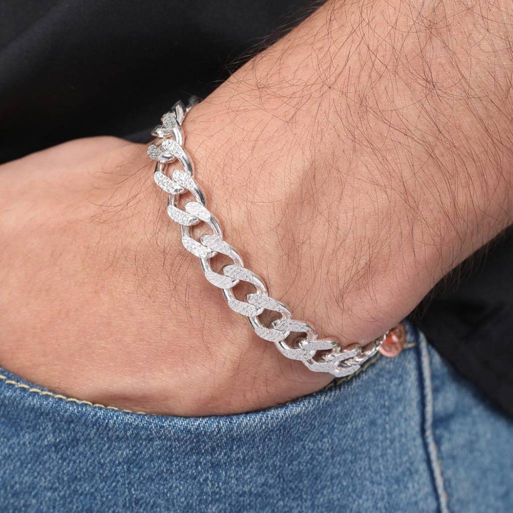 Elegant Masculinity Rhodium Plated 925 Sterling Silver Men'S Bracelets : BR-80379-R