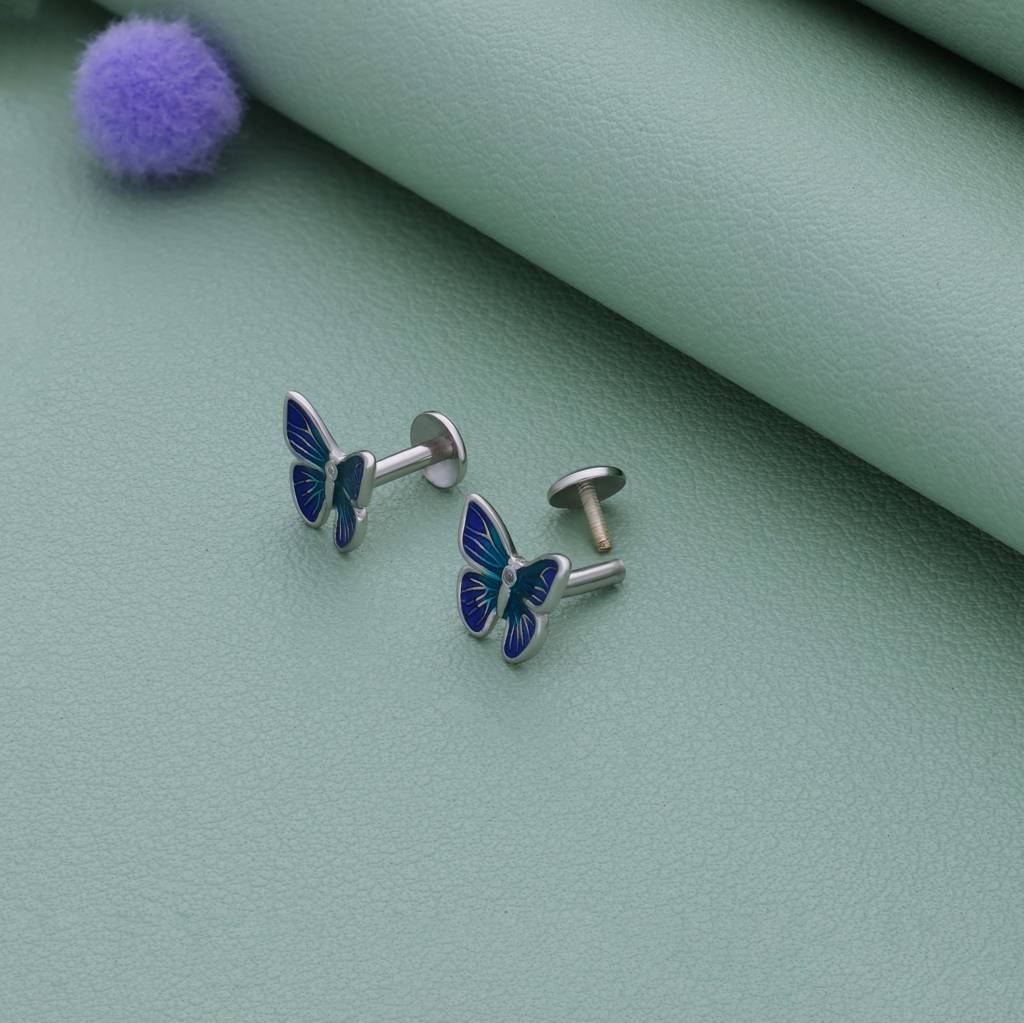 Elegant Blue Butterfly 925 Silver Stud Earring : EA-ST-RH-A-152-P