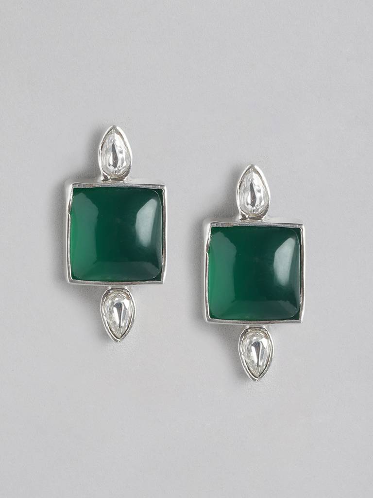 92.5 Silver Serene Green Onyx Stud Earrings : 92.5 Silver Serene Green Onyx Stud Earrings : U100SG008MY024