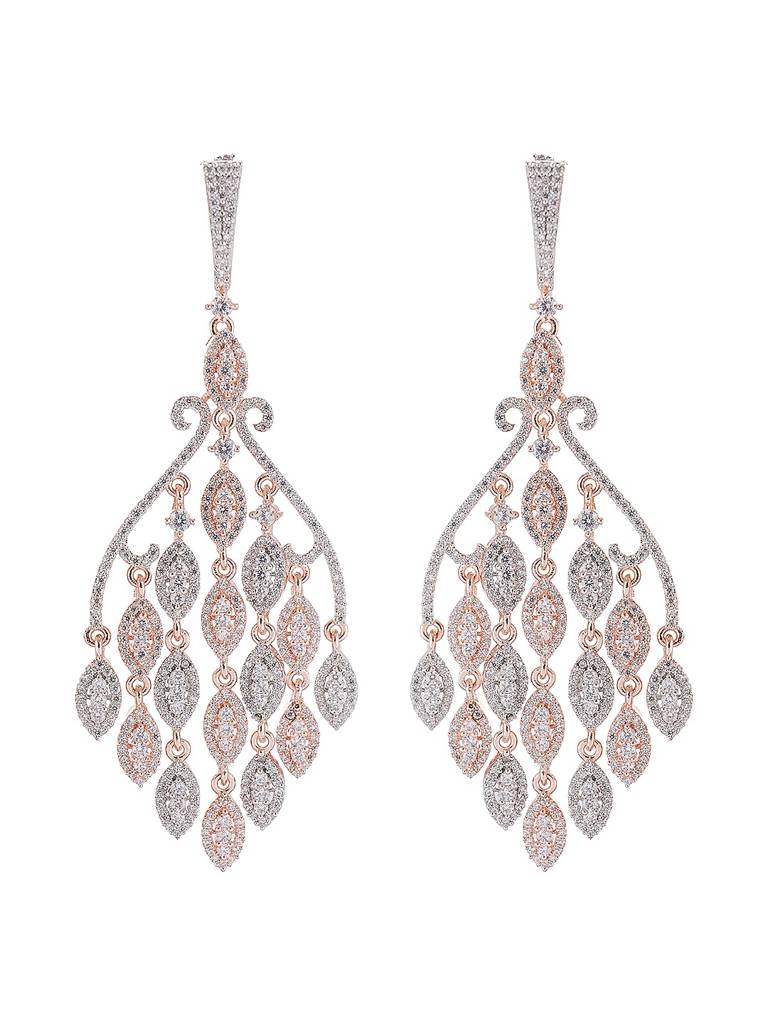Rose Gold Plated Ad Zirconia Cascading Designer Chandelier Earrings : SJER2924