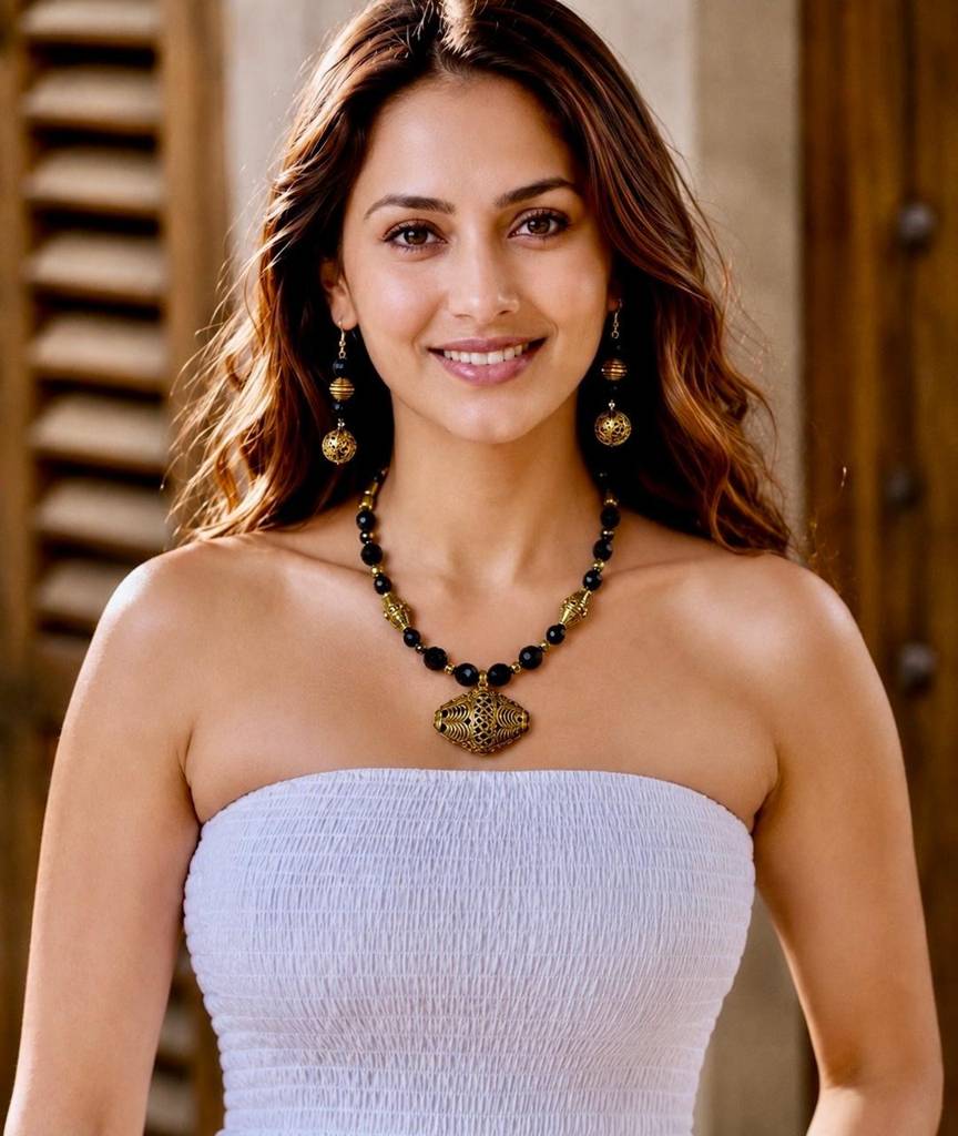 Kaveri Black Onyx Dhokra Brass Pendant Tribal Necklace Set For Women : HM86