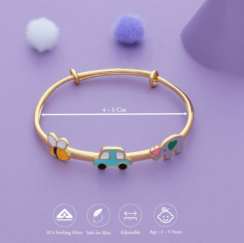 Honeybee Ride 18K Gold Polish Silver Kid Bangle (0Â5 Yr) : KBL-2-S