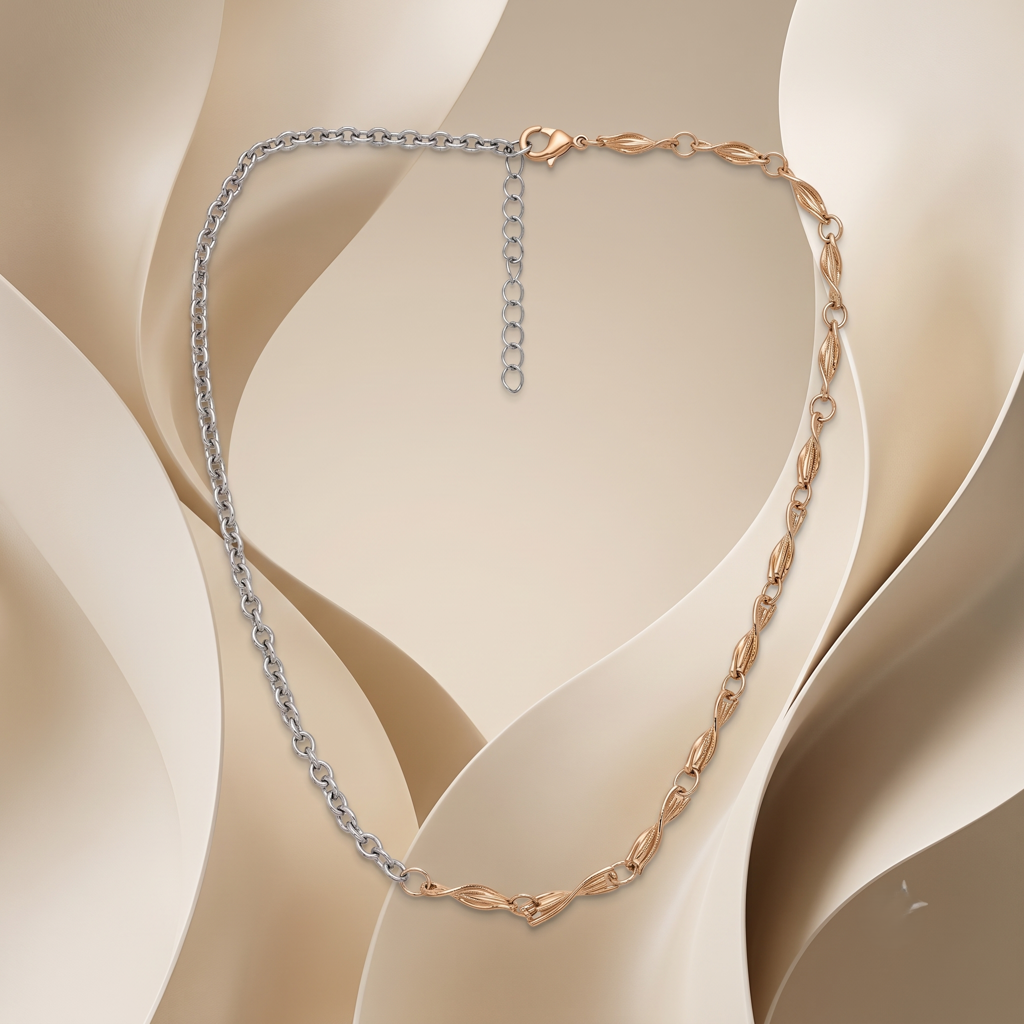 Dual Tone Brass Dual Chain Link Necklace : SCDELNL0464