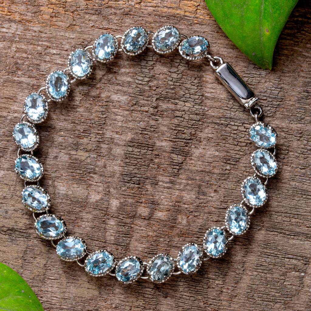 925 Sterling Silver Blue Topaz Bracelet For Women | Elegant Gemstone Bracelet For Daily & Party Wear : FU-0980