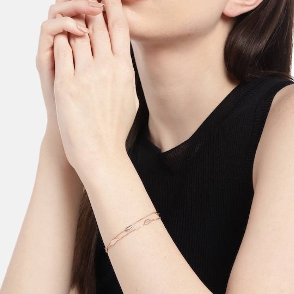 Leafy Foliage Rose Gold-Plated 925 Sterling Silver Bracelet : BR-80289-RG