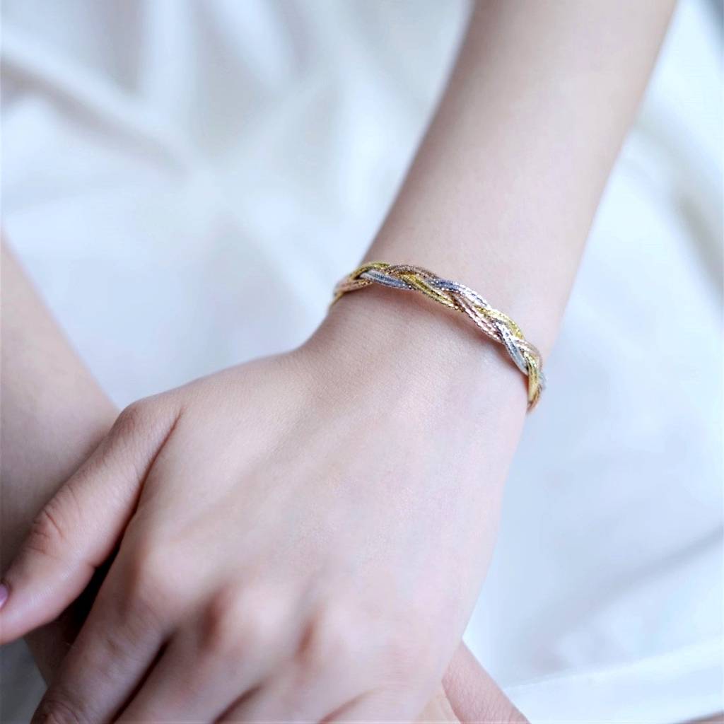 Multi-Strand Weave 925 Sterling Silver Bracelet With Triple Plating : BR-80162