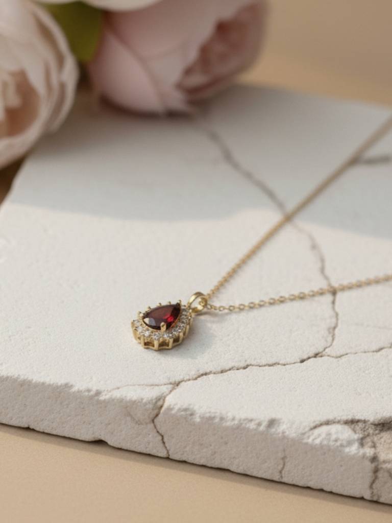 Anti-Tarnish Maroon Moissanite Pendant Necklace | 18K Gold Cz Chain : ATC642MSPC